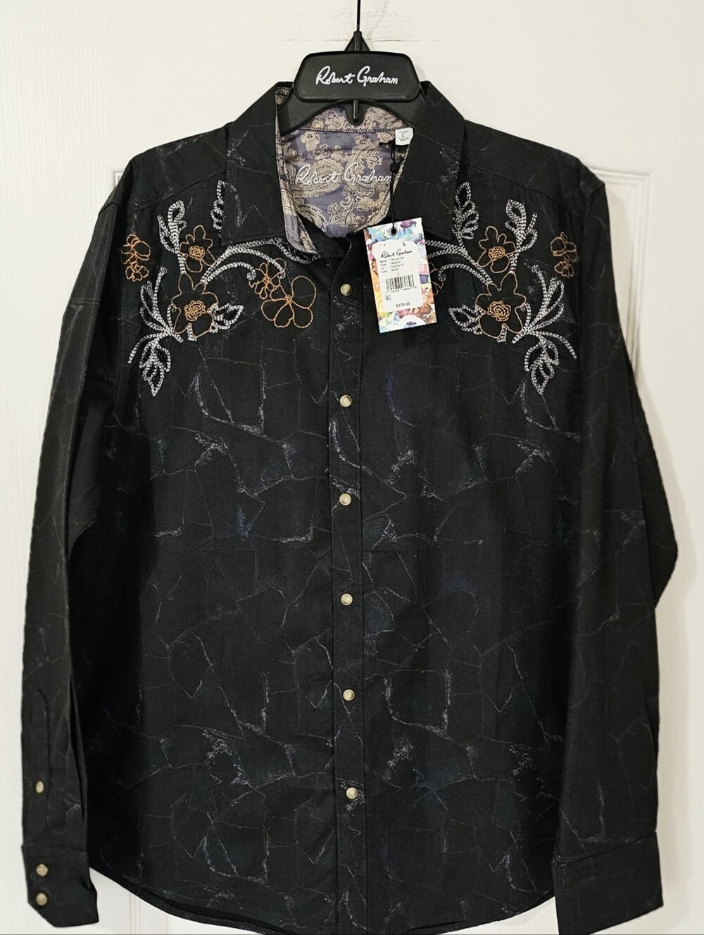 Robert Graham Men’s Black Embroidered Snap-Front Shirt.